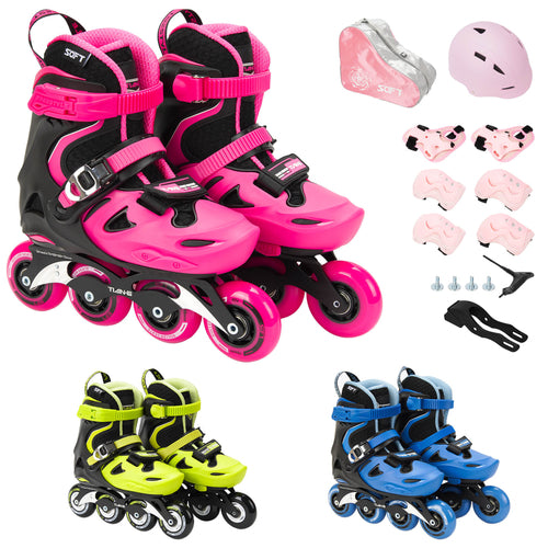 Patins em Linha Ajustáveis para Crianças e Adolescentes com Kit de Proteção