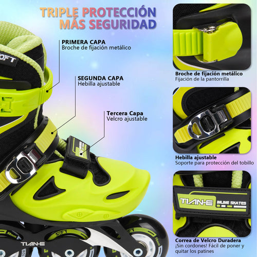 Patins em Linha Ajustáveis para Crianças e Adolescentes com Kit de Proteção