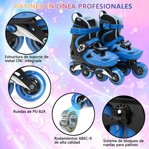 Patins em Linha Ajustáveis para Crianças e Adolescentes com Kit de Proteção