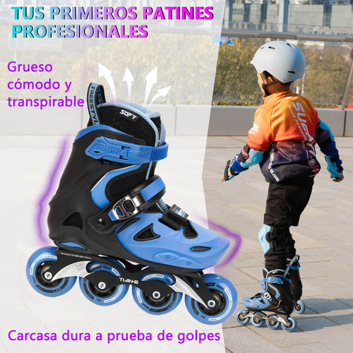 Patins em Linha Ajustáveis para Crianças e Adolescentes com Kit de Proteção