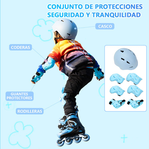 Patins em Linha Ajustáveis para Crianças e Adolescentes com Kit de Proteção
