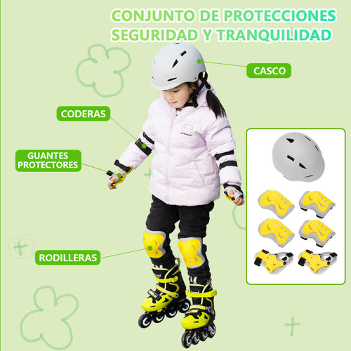 Patins em Linha Ajustáveis para Crianças e Adolescentes com Kit de Proteção