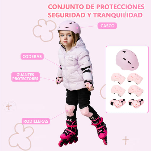 Patins em Linha Ajustáveis para Crianças e Adolescentes com Kit de Proteção