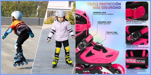 Patins em Linha Ajustáveis para Crianças e Adolescentes com Kit de Proteção