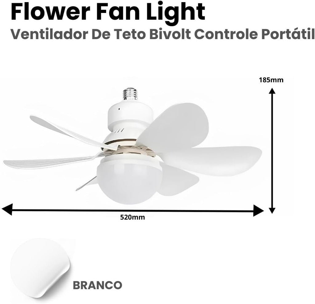 Ventilador de Teto com Lâmpada Encaixe E27 Led 30w Silencioso e Inteligente com Controle Remoto - YODHE