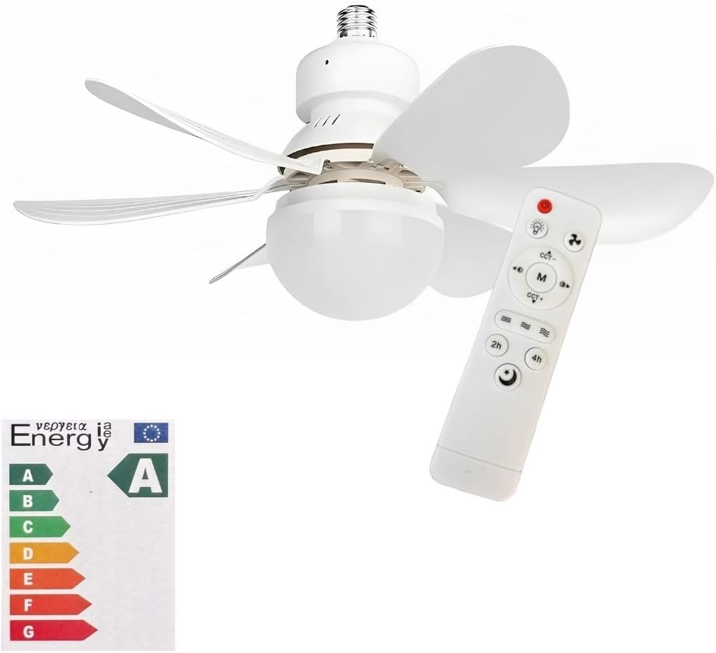 Ventilador de Teto com Lâmpada Encaixe E27 Led 30w Silencioso e Inteligente com Controle Remoto - YODHE