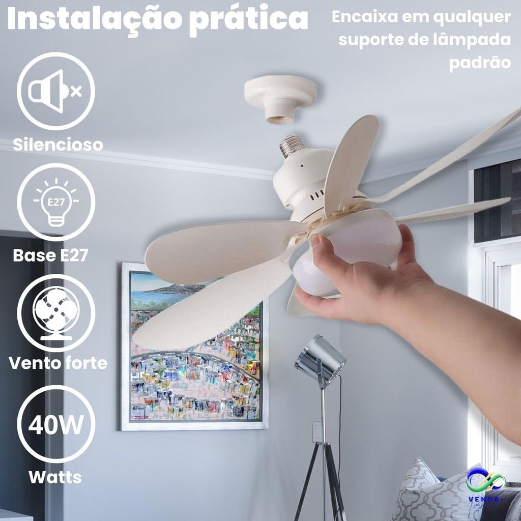 Ventilador de Teto com Lâmpada Encaixe E27 Led 30w Silencioso e Inteligente com Controle Remoto - YODHE