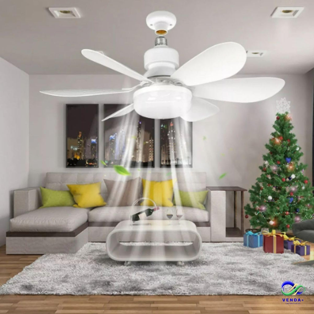 Ventilador de Teto com Lâmpada Encaixe E27 Led 30w Silencioso e Inteligente com Controle Remoto - YODHE