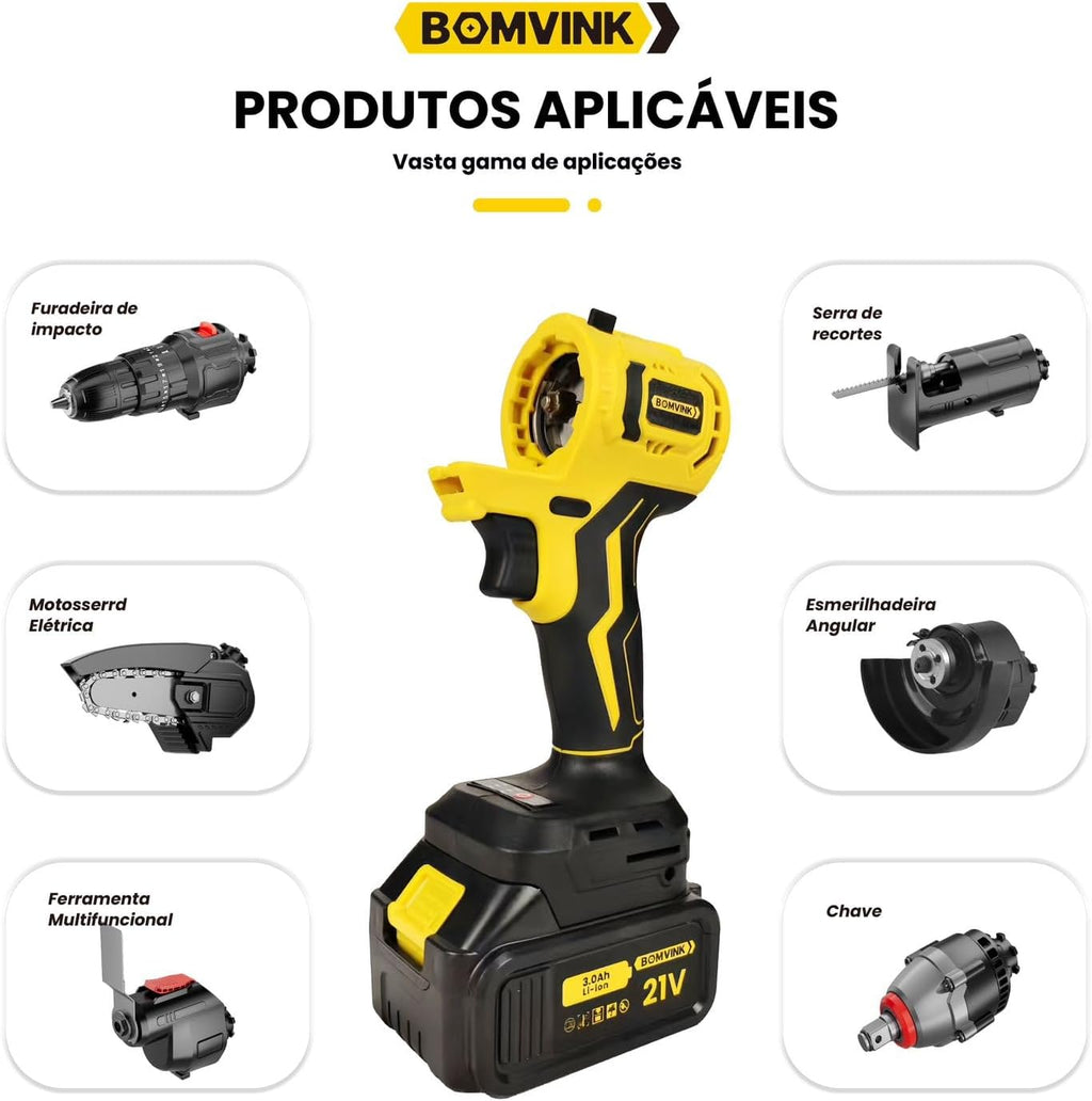 Kit de ferramentas 6 em 1 multifuncional Portátil com 2 baterias 21V Furadeira e Parafusadeira chave de impacto serra Lixadeira Portátil sem fio com 2 baterias - Bivolt