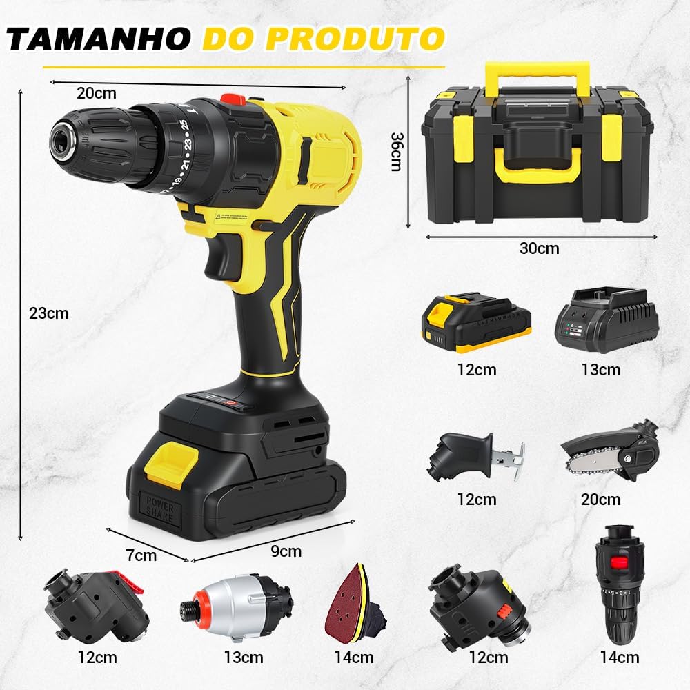 Kit de Ferramentas 6 em 1 Multifuncional Portátil, 21V Furadeira, Ferramentas Elétricas, Parafusadeira Furadeira Ferramentas Completa, Ferramentas Elétricas E Manuais-Bivolt