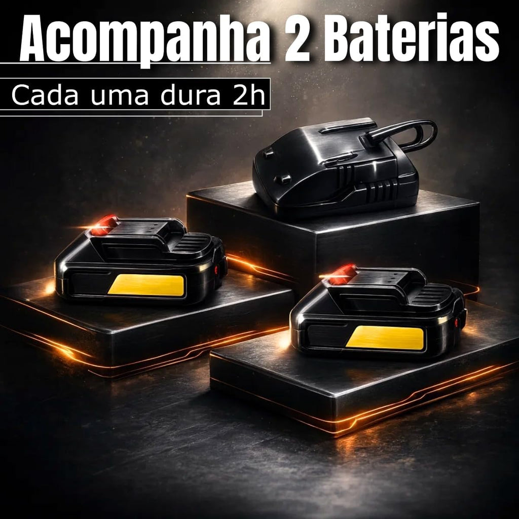 Kit Ferramentas Elétricas 6 em 1 Multifuncional 48V – Furadeira, Parafusadeira, Mini Motosserra, Lixadeira, Martelete, Esmerilhadeira + 2 Baterias Recarregáveis