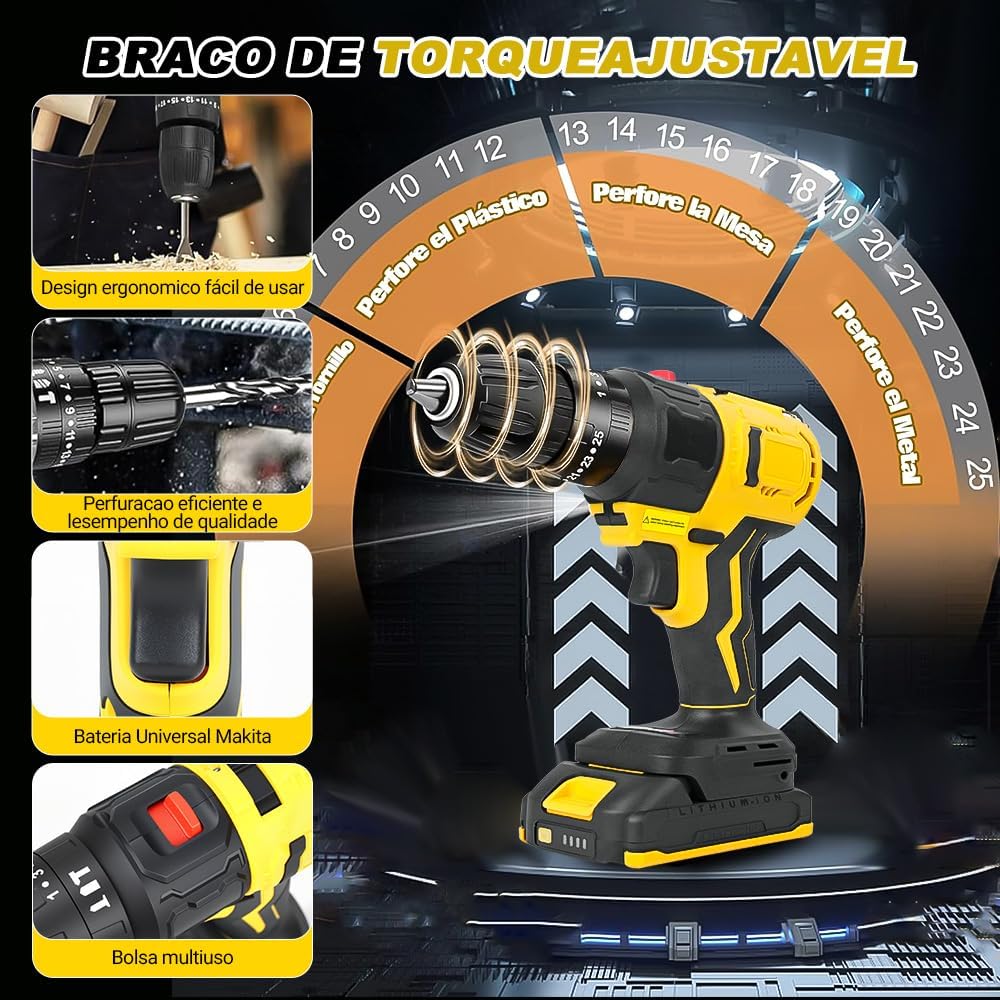 Kit de Ferramentas 6 em 1 Multifuncional Portátil, 21V Furadeira, Ferramentas Elétricas, Parafusadeira Furadeira Ferramentas Completa, Ferramentas Elétricas E Manuais-Bivolt