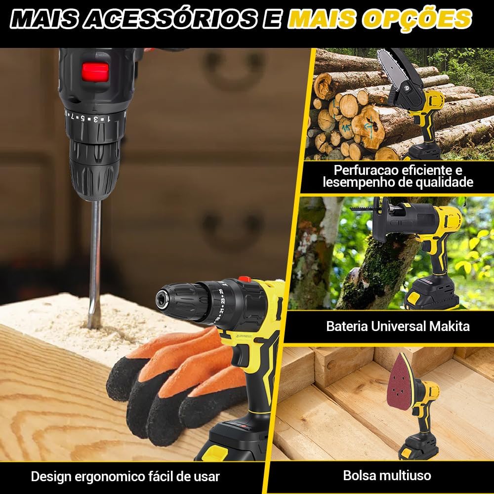 Kit de Ferramentas 6 em 1 Multifuncional Portátil, 21V Furadeira, Ferramentas Elétricas, Parafusadeira Furadeira Ferramentas Completa, Ferramentas Elétricas E Manuais-Bivolt
