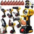 Kit Ferramentas Elétricas 6 em 1 Multifuncional 48V – Furadeira, Parafusadeira, Mini Motosserra, Lixadeira, Martelete, Esmerilhadeira + 2 Baterias Recarregáveis
