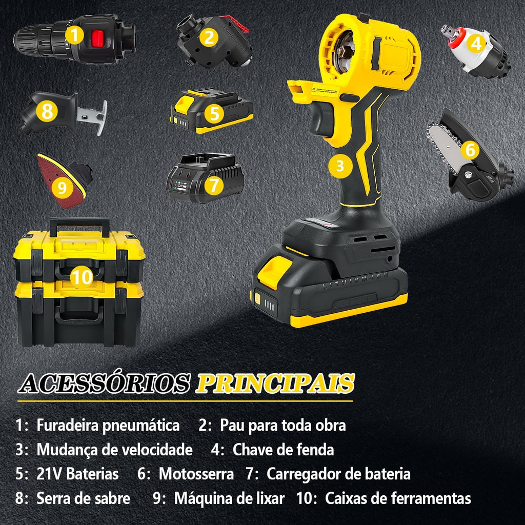 Kit de Ferramentas 6 em 1 Multifuncional Portátil, 21V Furadeira, Ferramentas Elétricas, Parafusadeira Furadeira Ferramentas Completa, Ferramentas Elétricas E Manuais-Bivolt