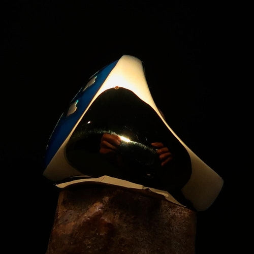 Anel Masculino Cruz Lorraine - Oval Azul Sólido