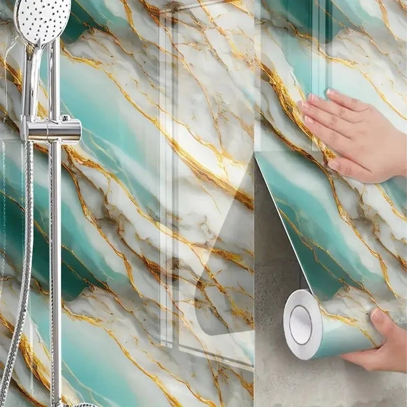 Papel de Parede Marmorizado Impermeável – Cozinha e Sala de Jantar – Autoadesivo