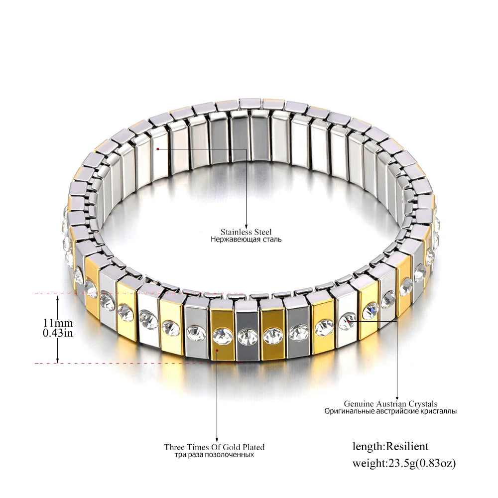 Pulseira Feminina Banhada a Ouro – Aço Inoxidável com Cristal – À Prova d'água