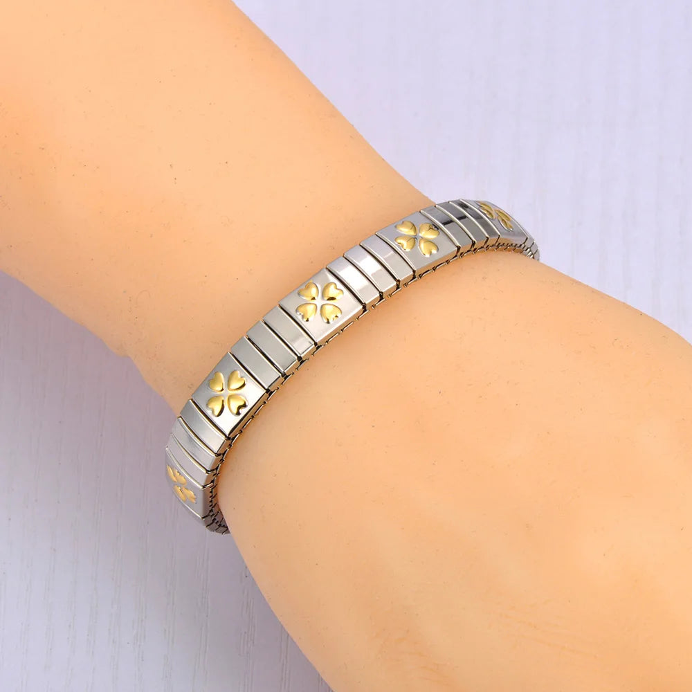 Pulseira Feminina Banhada a Ouro – Aço Inoxidável com Cristal – À Prova d'água