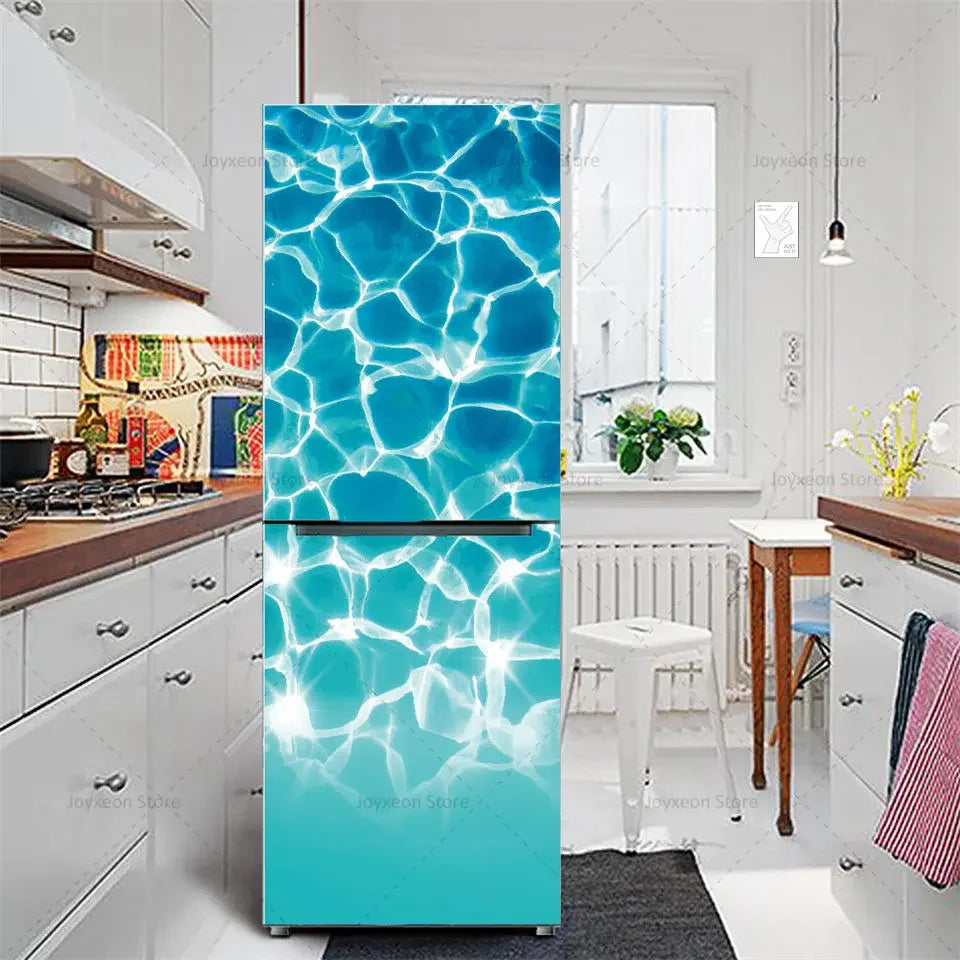 Retro Flower Fridge Sticker Light Blue Background Vinyl PVC Waterproof Self-Adhesive Poster Mural Decorative Fridge Sticker
