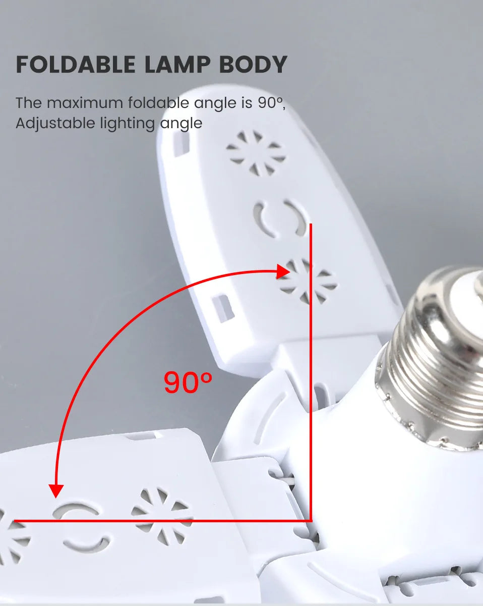 Lâmpada LED Dobrável E27 28W – Luz Branca 6500K – Para Teto e Garagem