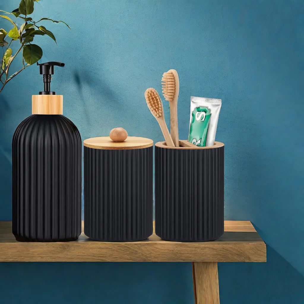 Kit Organizador de Banheiro – Dispenser de Sabão, Porta-algodão e Suporte para Escova