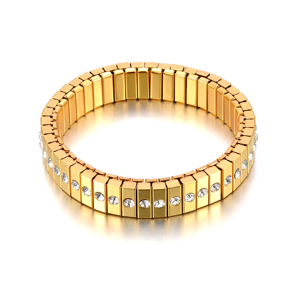 Pulseira Feminina Banhada a Ouro – Aço Inoxidável com Cristal – À Prova d'água
