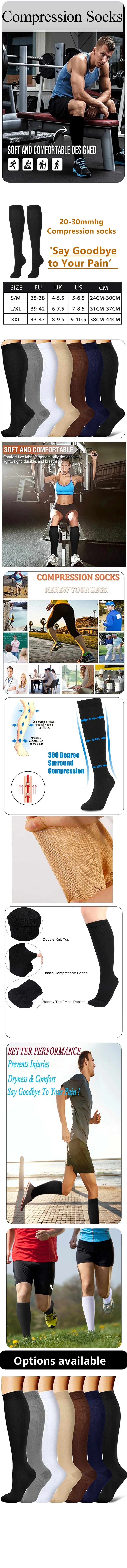 2 Pairs Compression Stockings Blood Circulation Promotion Slimming Sport Nurse Socks Anti Fatigue Comfort Knee High