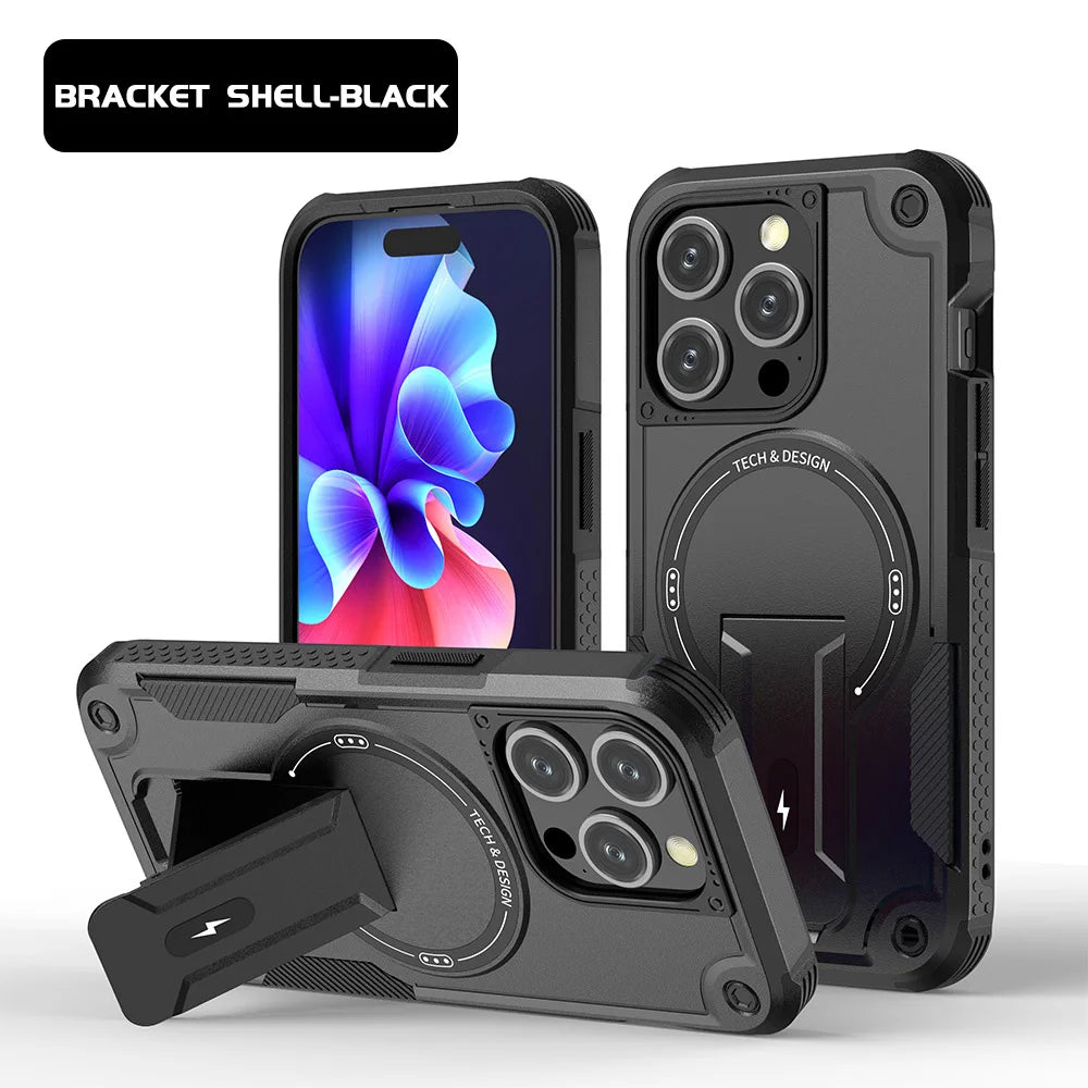 Luxury Kickstand Magnetic With Strap Case For iPhone 17 16 15 12 13 14 Pro Max 11 17 Air Wireless charging Shockproof Back Cover