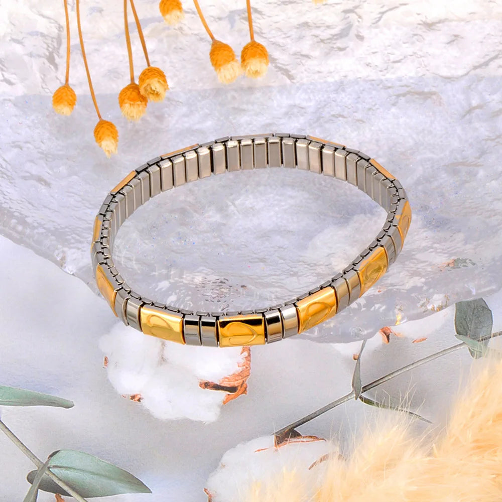 Pulseira Feminina Banhada a Ouro – Aço Inoxidável com Cristal – À Prova d'água