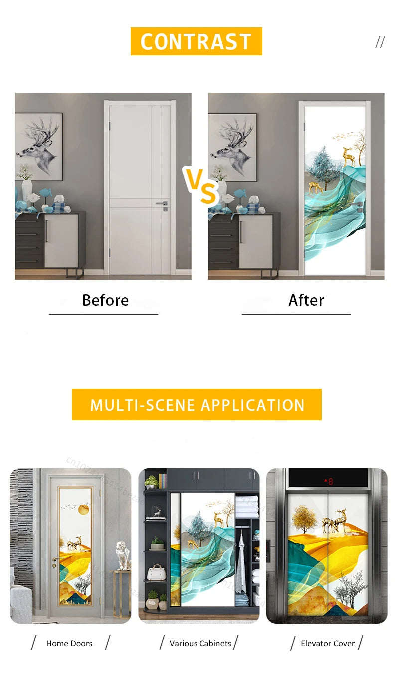Retro Flower Fridge Sticker Light Blue Background Vinyl PVC Waterproof Self-Adhesive Poster Mural Decorative Fridge Sticker