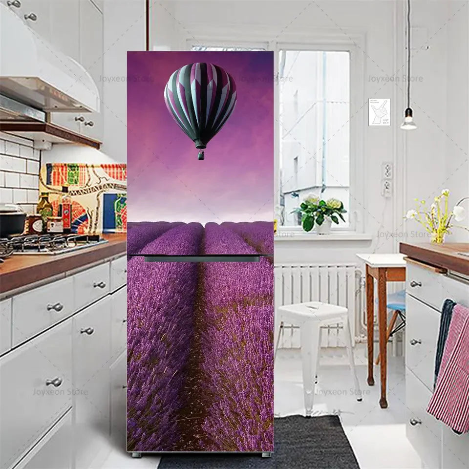 Retro Flower Fridge Sticker Light Blue Background Vinyl PVC Waterproof Self-Adhesive Poster Mural Decorative Fridge Sticker
