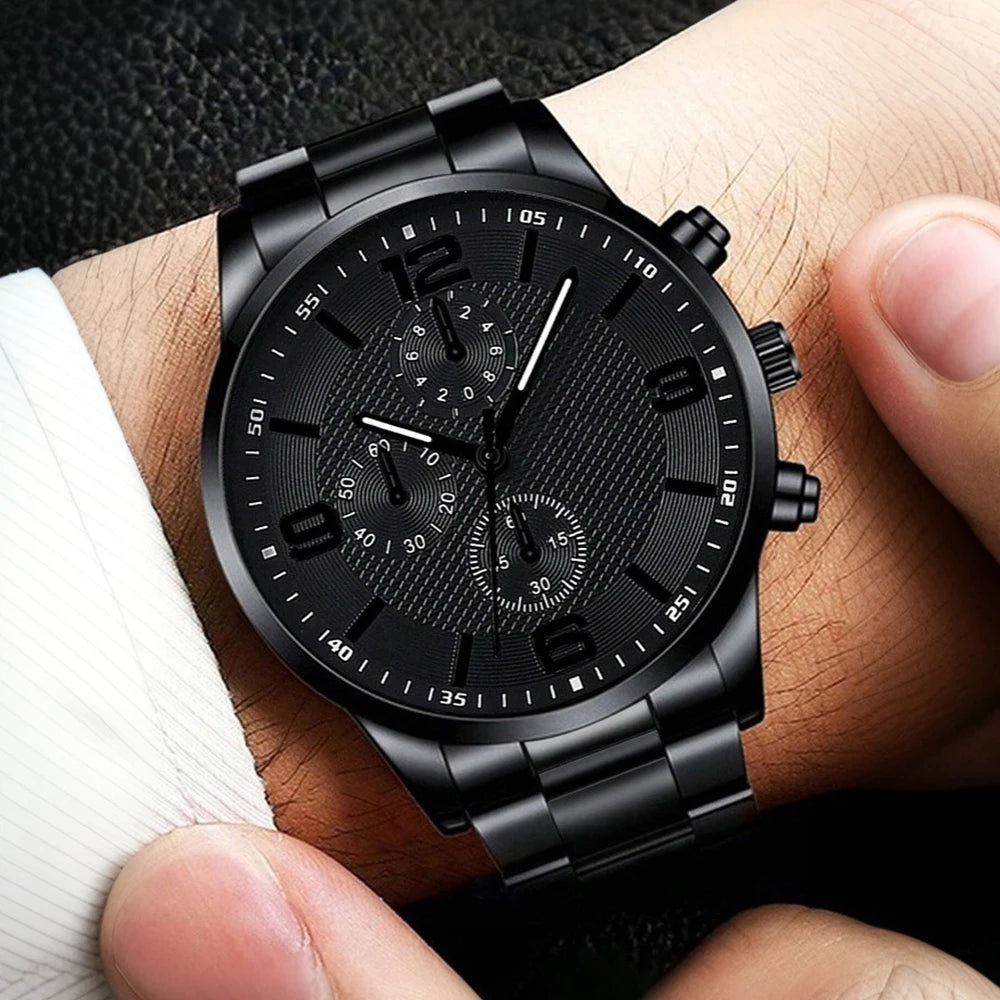Kit Presente Masculino 4 Peças - Relógio + Pulseira + Colar + Anel