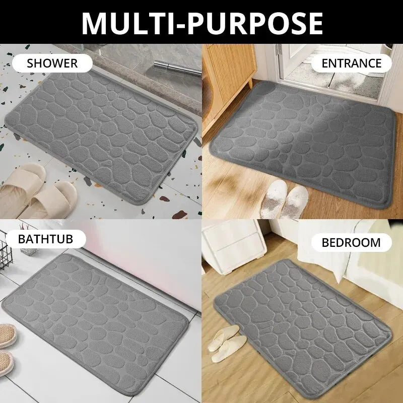 Tapete de Microfibra com Efeito Pedras – Espuma de Memória – Antiderrapante – Banheiro e Sala