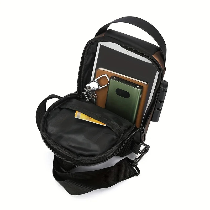 Bolsa Transversal Masculina – Tecido Oxford – Bolso para Celular – Cadeado com Senha