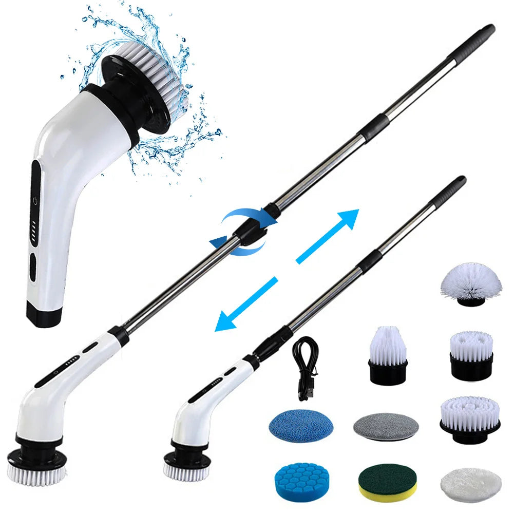 Escova Elétrica 2 Modos à Prova d'água – Limpeza de Pisos, Azulejos e Carro