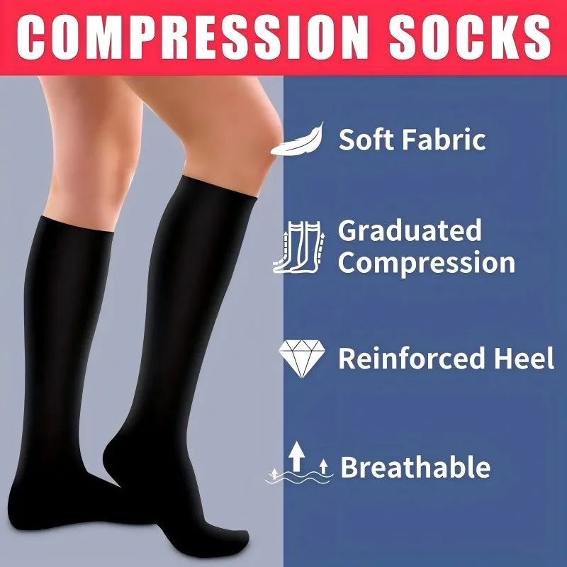 2 Pairs Compression Stockings Blood Circulation Promotion Slimming Sport Nurse Socks Anti Fatigue Comfort Knee High