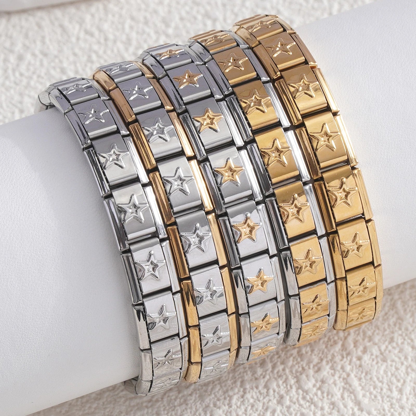 Pulseira Modular Estrelas 9mm – Aço Inox – Unissex – DIY – Moda e Presentes