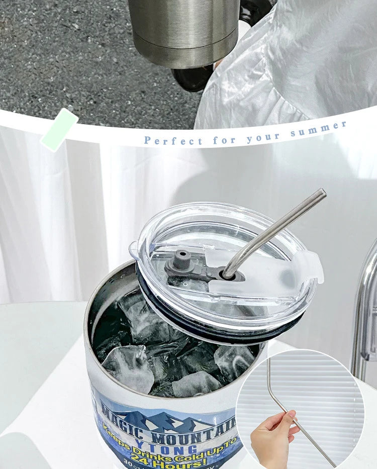 Garrafa Térmica Inox 900ml com Canudo – Isolamento a Vácuo – Ideal para Viagem e Uso Diário