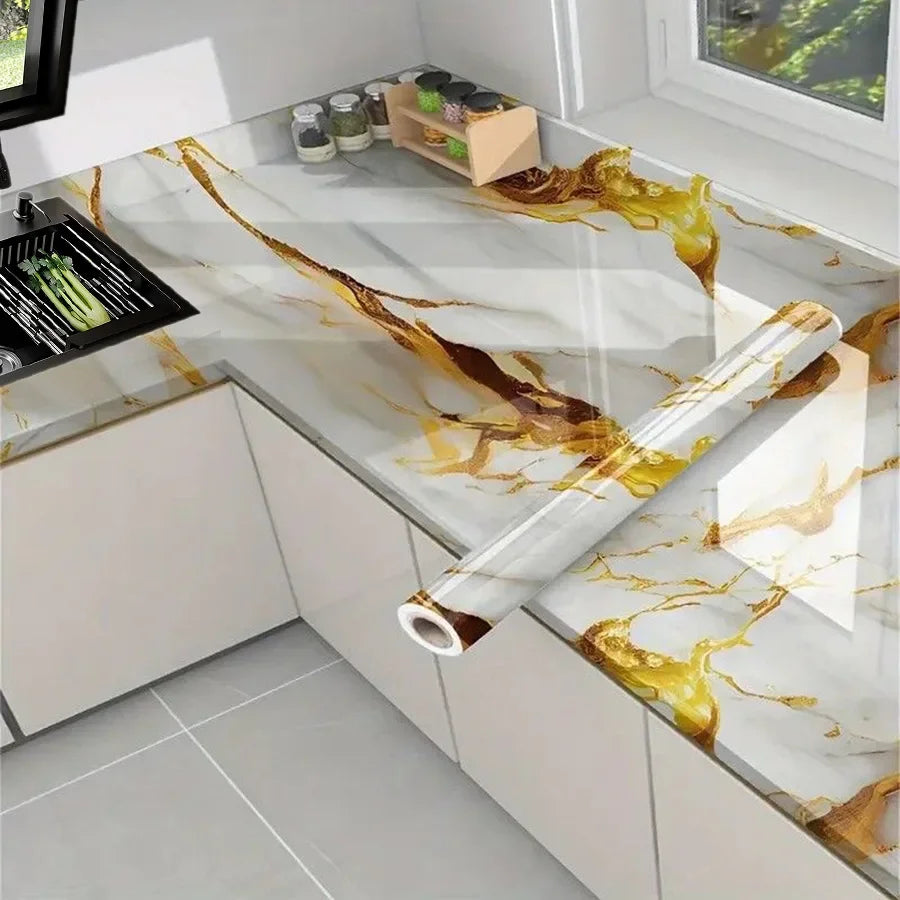 Marble Patterned Wallpaper for Kitchen Dining Room Waterproof and Oil Resistant Home Decoration Background Stickers Wallpaper