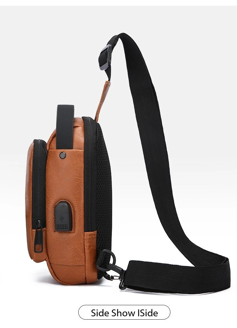 Bolsa Transversal Masculina Antifurto – Porta USB – Cadeado com Senha – Couro PU