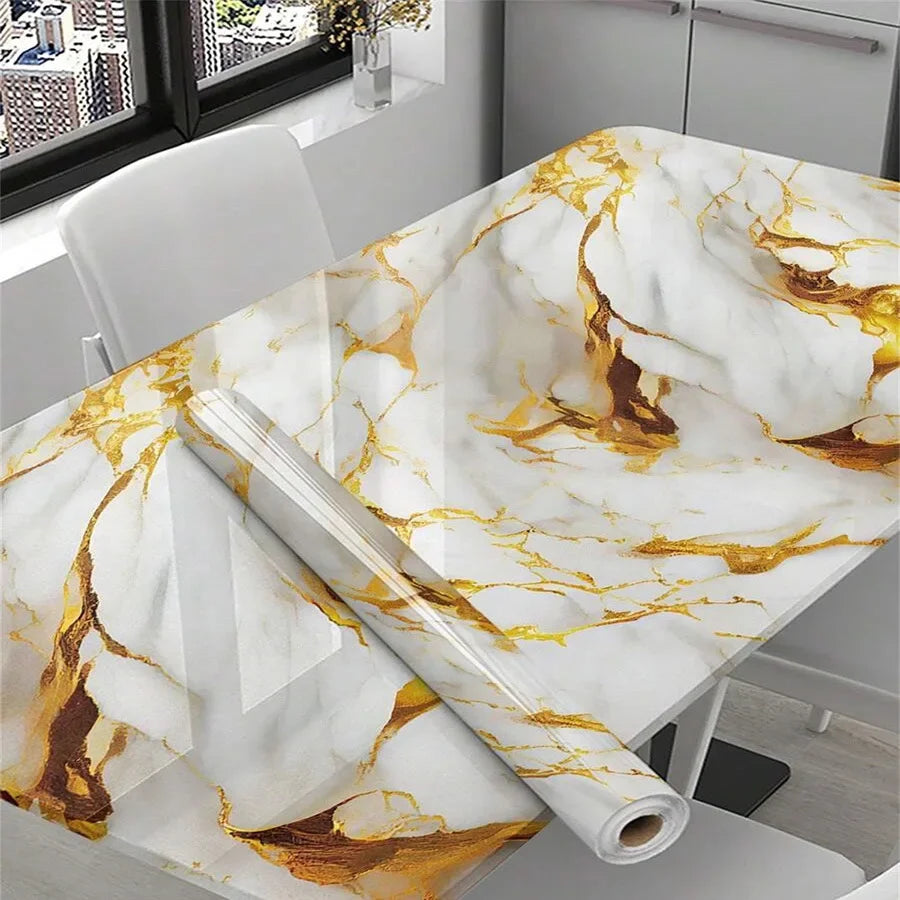 Papel de Parede Marmorizado Impermeável – Cozinha e Sala de Jantar – Autoadesivo