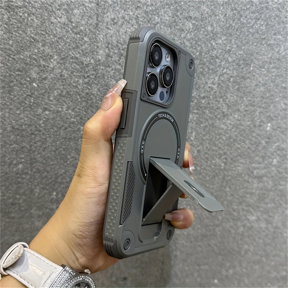 Capa iPhone Magnética com Suporte e Alça – Carregamento Sem Fio – iPhone 11 ao 17