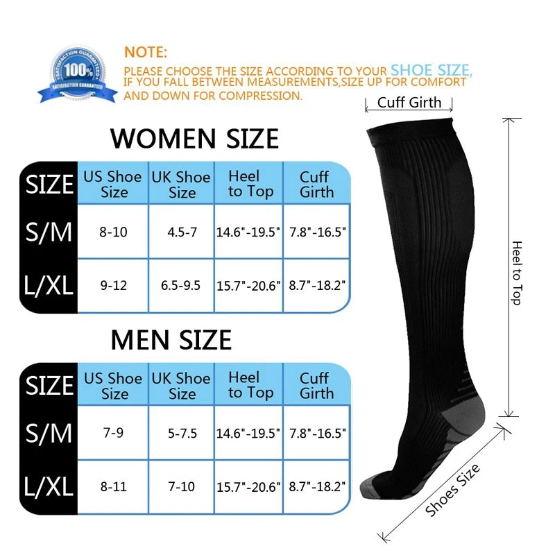 2 Pairs Compression Stockings Blood Circulation Promotion Slimming Sport Nurse Socks Anti Fatigue Comfort Knee High