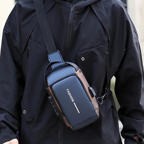 Bolsa Transversal Masculina – Tecido Oxford – Bolso para Celular – Cadeado com Senha