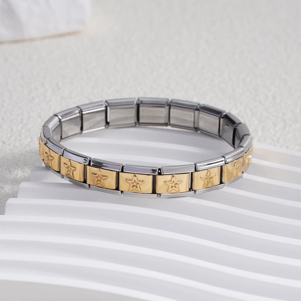 Pulseira Modular Estrelas 9mm – Aço Inox – Unissex – DIY – Moda e Presentes