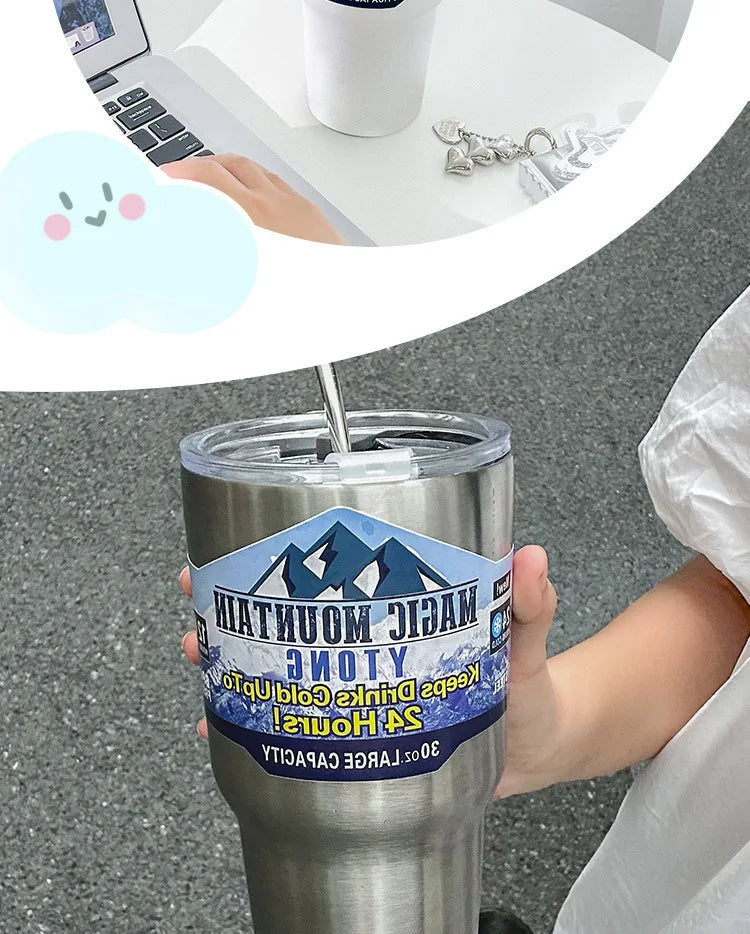 Garrafa Térmica Inox 900ml com Canudo – Isolamento a Vácuo – Ideal para Viagem e Uso Diário