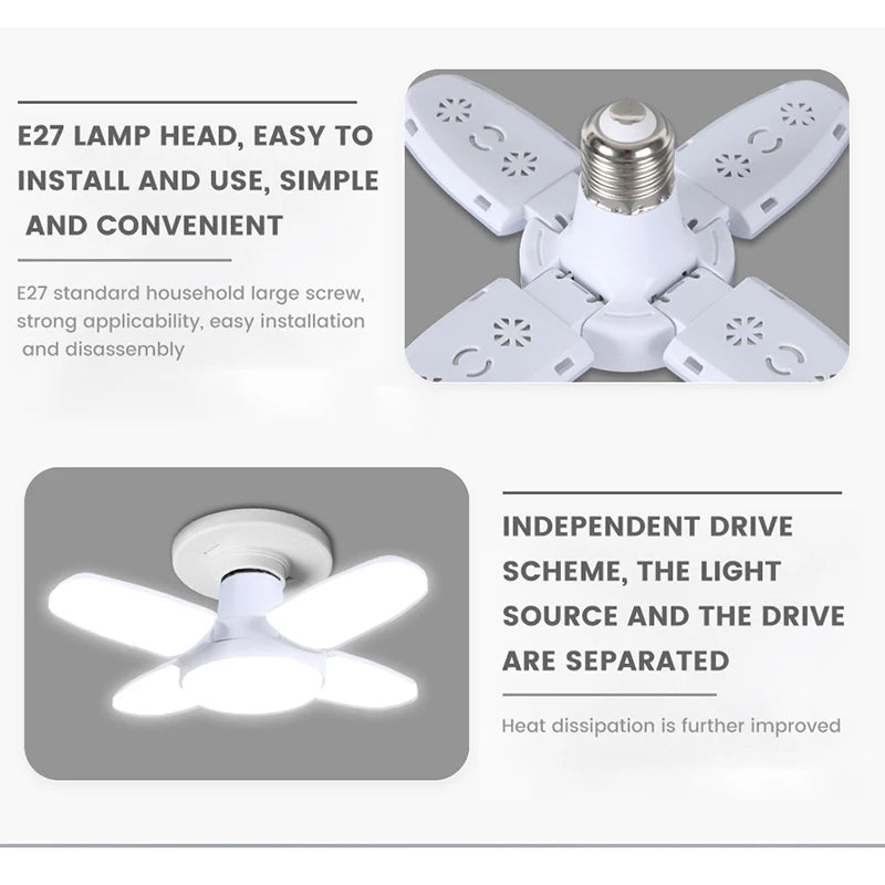 Lâmpada LED Dobrável E27 28W – Luz Branca 6500K – Para Teto e Garagem