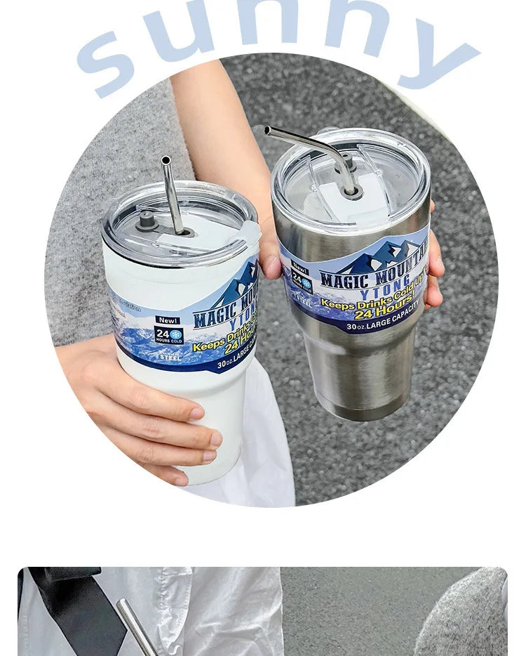 Garrafa Térmica Inox 900ml com Canudo – Isolamento a Vácuo – Ideal para Viagem e Uso Diário