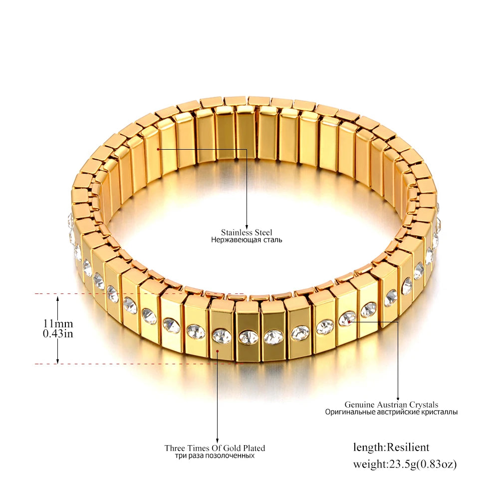 Pulseira Feminina Banhada a Ouro – Aço Inoxidável com Cristal – À Prova d'água